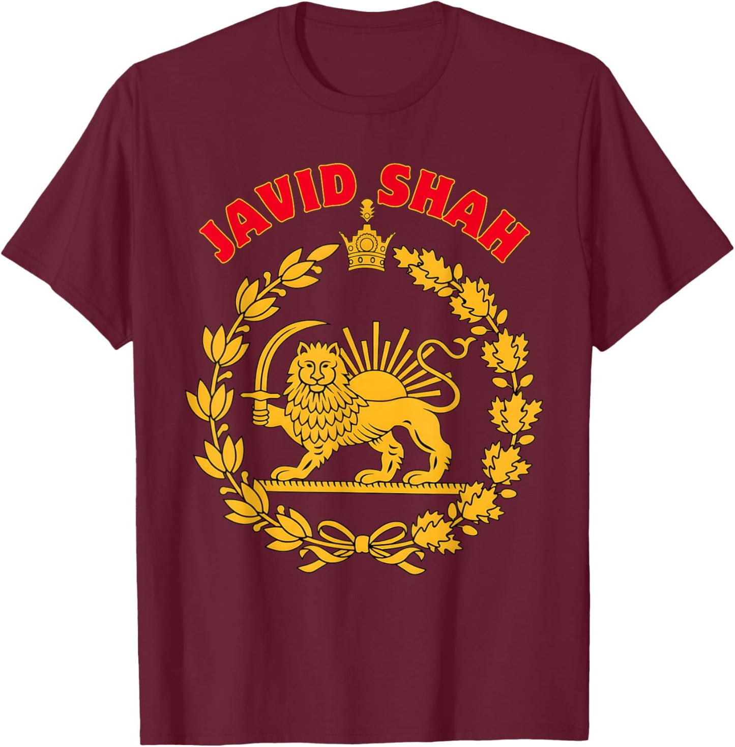 Retro Javid Shah Lion and Sun Iran Persian Flag T-Shirt - T-Shirt | Maroon