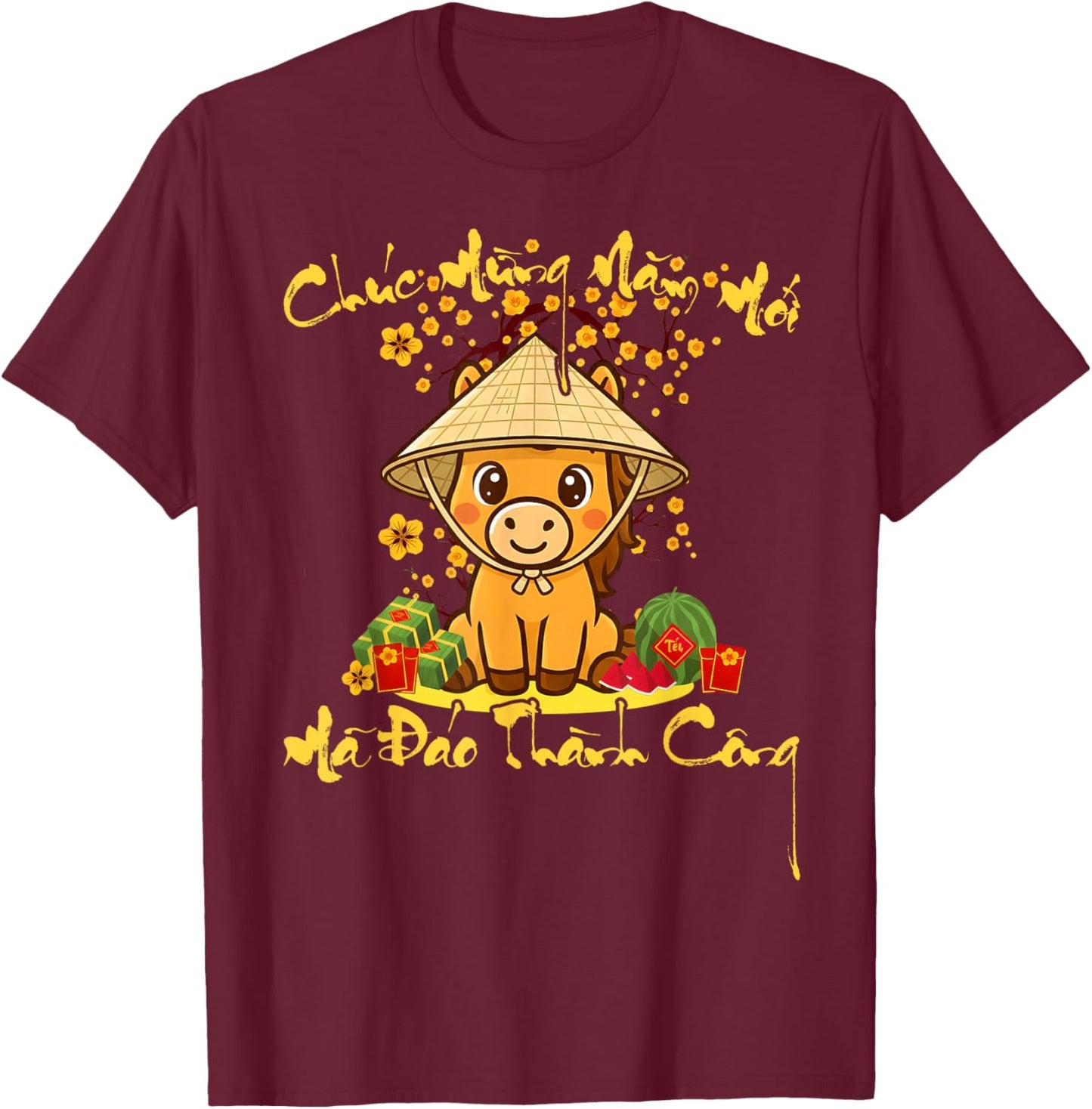 Cute Horse TET Vietnamese New Year 2026 Year of The Horse T-Shirt - T-Shirt | Maroon