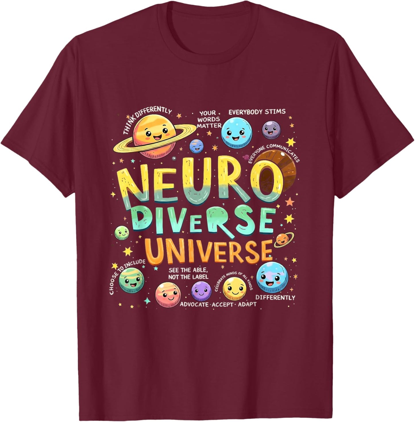 Neurodiverse Universe ABA Therapist Autism Awareness T-Shirt - T-Shirt | Maroon