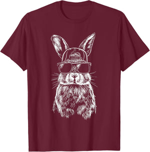 Bunny Face with Sunglasses Cap Easter Day for Boys Men Kids T-Shirt - T-Shirt | Maroon