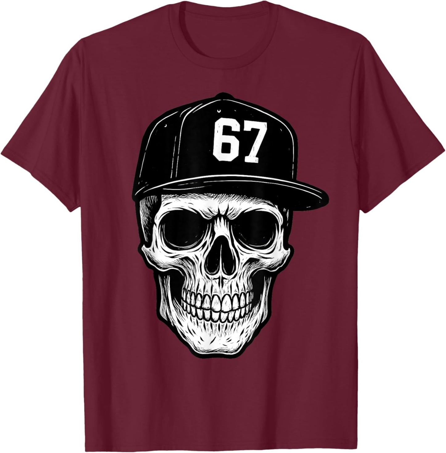 67 Skull Halloween Brainrot Meme Six Seven Kids Skeleton T-Shirt - T-Shirt | Maroon
