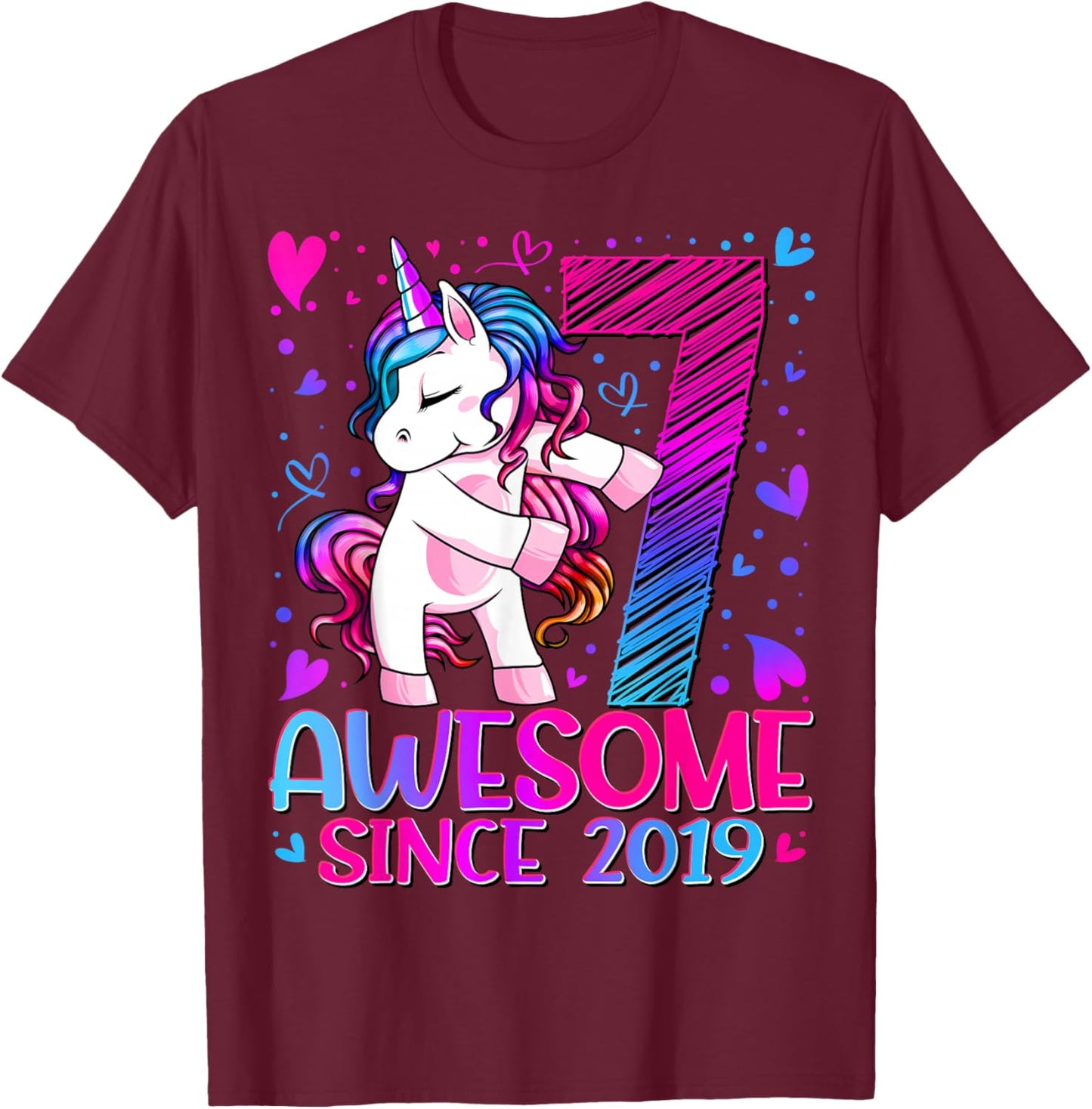 7th Birthday Shirt Girl 7 Year Old Gifts 7 Birthday Girl T-Shirt - T-Shirt | Maroon