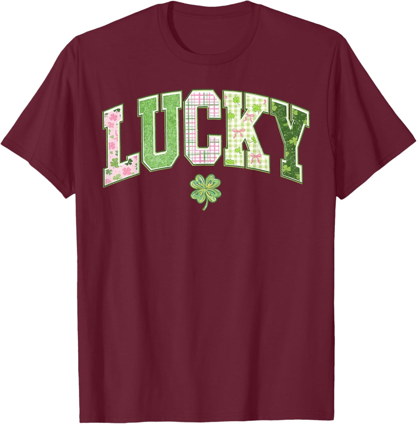 Lucky Shamrock Coquette Bow St Patrick's Day Girl Women T-Shirt - T-Shirt | Maroon
