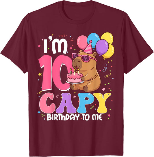 10 Years Old Capy Birthday to Me 10th Birthday Capybara T-Shirt - T-Shirt | Maroon