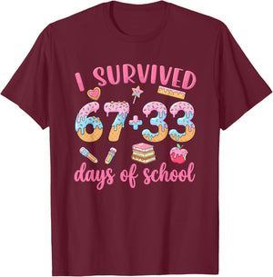 I Survived 67 33 Days of School Ice-Cream Drip 100th Day Kid T-Shirt - T-Shirt | Maroon