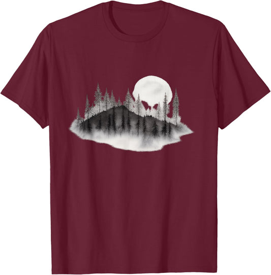 Vintage Mountain Forest, Mountain Moon Night Skies Campers T-Shirt - T-Shirt | Maroon