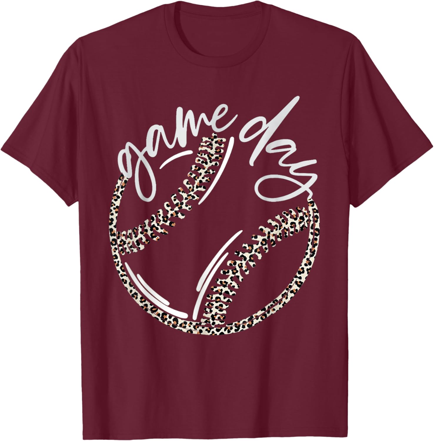 Game Day Leopard Print Baseball Softball Sports Outfit T-Shirt - T-Shirt | Maroon