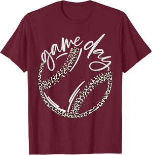 Game Day Leopard Print Baseball Softball Sports Outfit T-Shirt - T-Shirt | Maroon