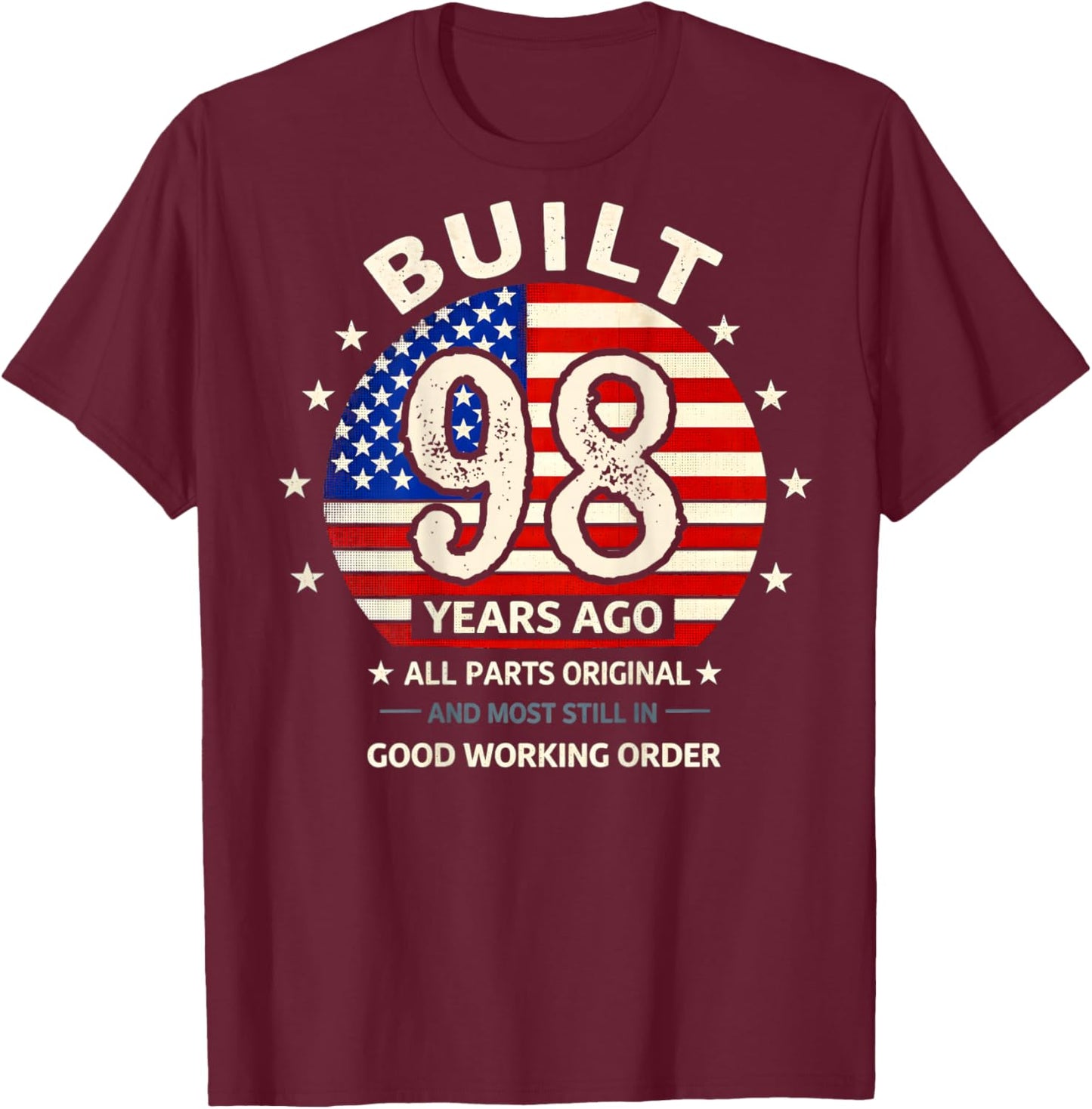 ON BACK-98th Birthday Men Vintage 1928 98 Years Old USA Flag T-Shirt - T-Shirt | Maroon