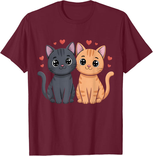 Black and Orange Cat Valentine Ginger Cat Valentine's Day T-Shirt - T-Shirt | Maroon