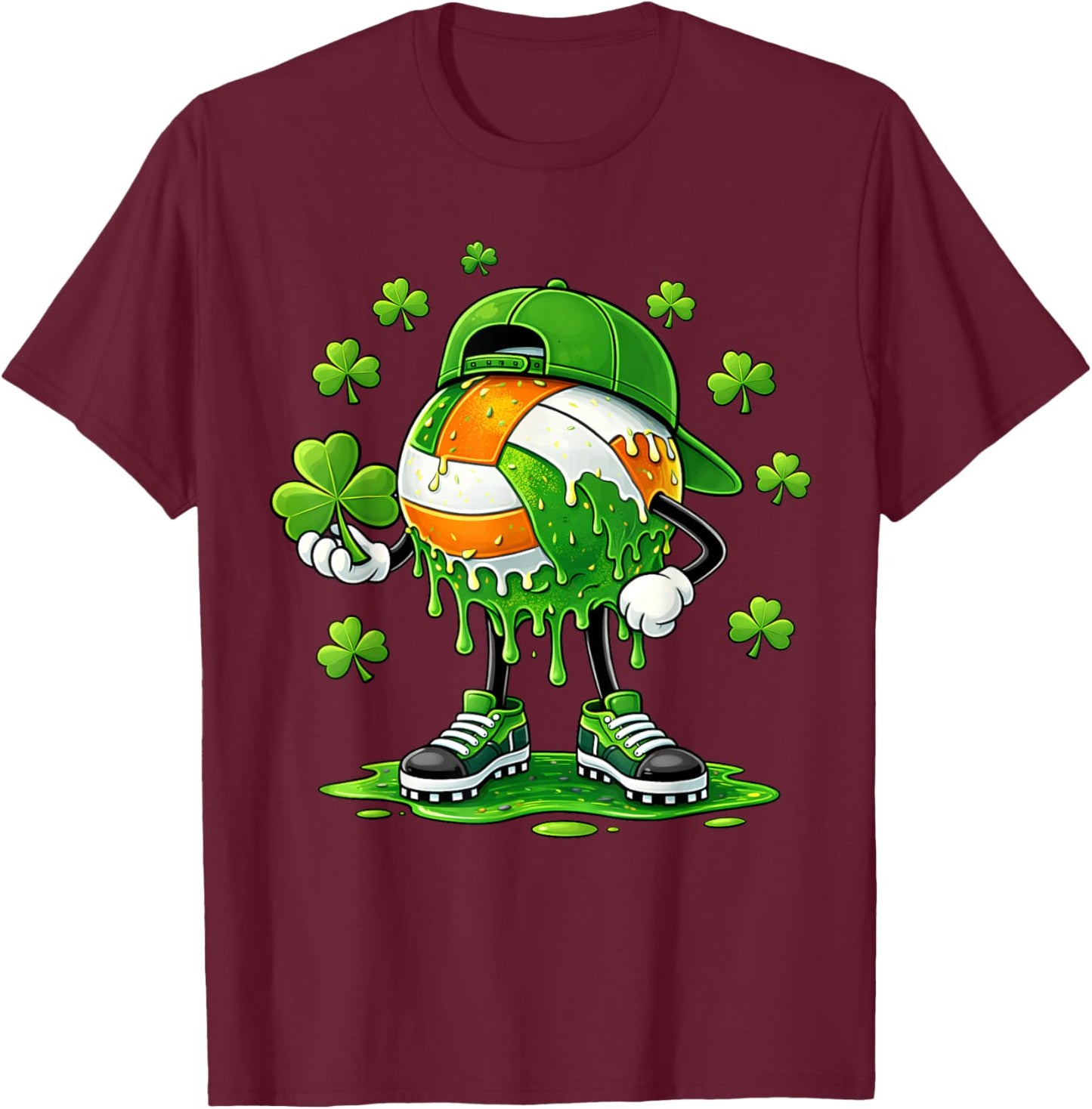 Volleyball St Patricks Day Boys Kids Sport Green Shamrock T-Shirt - T-Shirt | Maroon