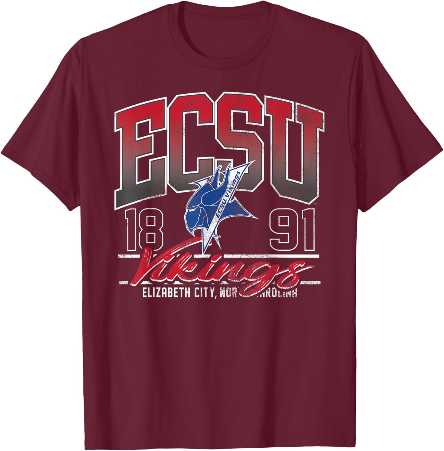 Elizabeth City State Vikings Vintage Kicking It Dark Heather T-Shirt - T-Shirt | Maroon