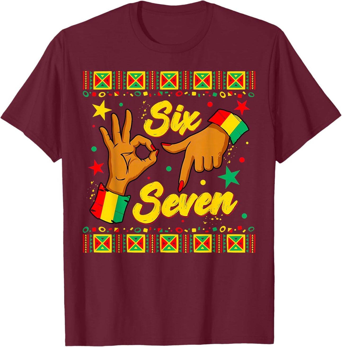 Groovy Black History Month 67 Six Seven African Pride Flag T-Shirt - T-Shirt | Maroon