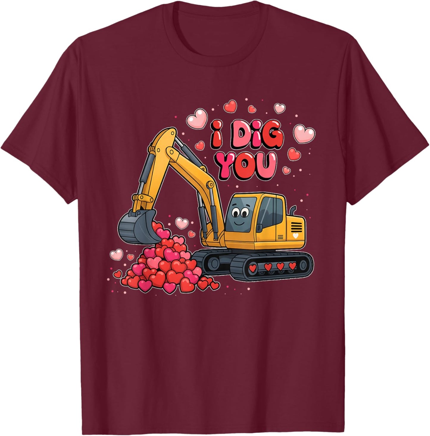 Valentine I Dig You Excavator Love Boy Men Kids Toddler T-Shirt - T-Shirt | Maroon