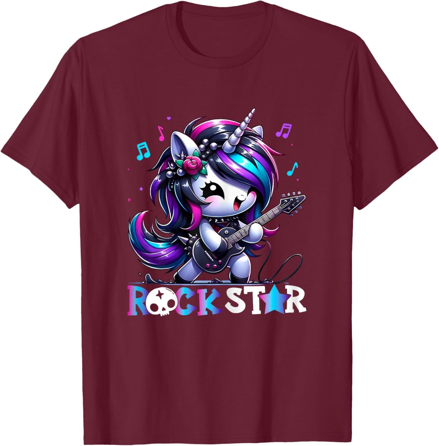 Cute Unicorn Rock Star Goth Emo Guitar Rockin' Music Singer T-Shirt - T-Shirt | Maroon