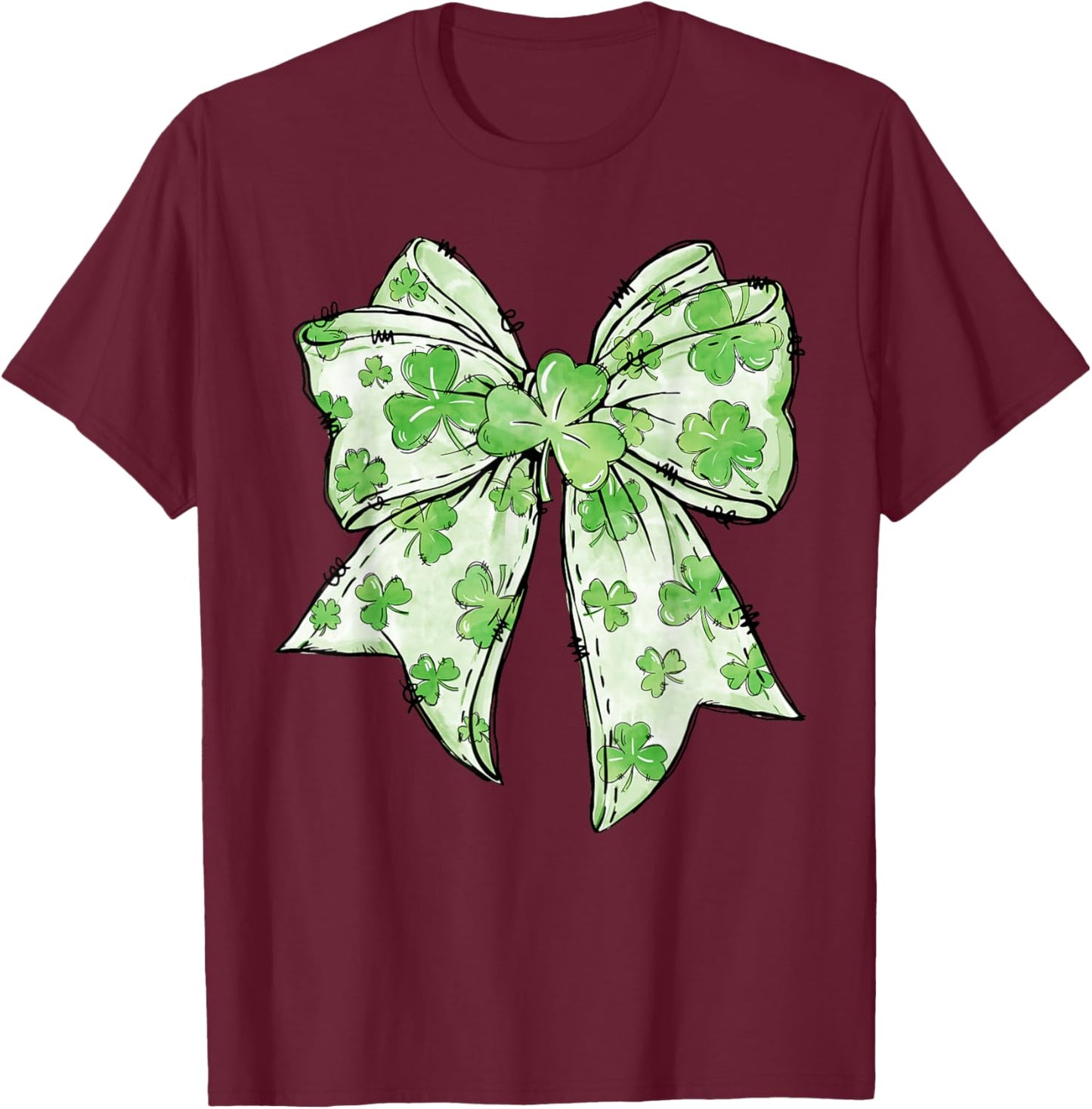 Coquette Bow St.Patrick's Day Lucky Shamrock Ireland Irish T-Shirt - T-Shirt | Maroon