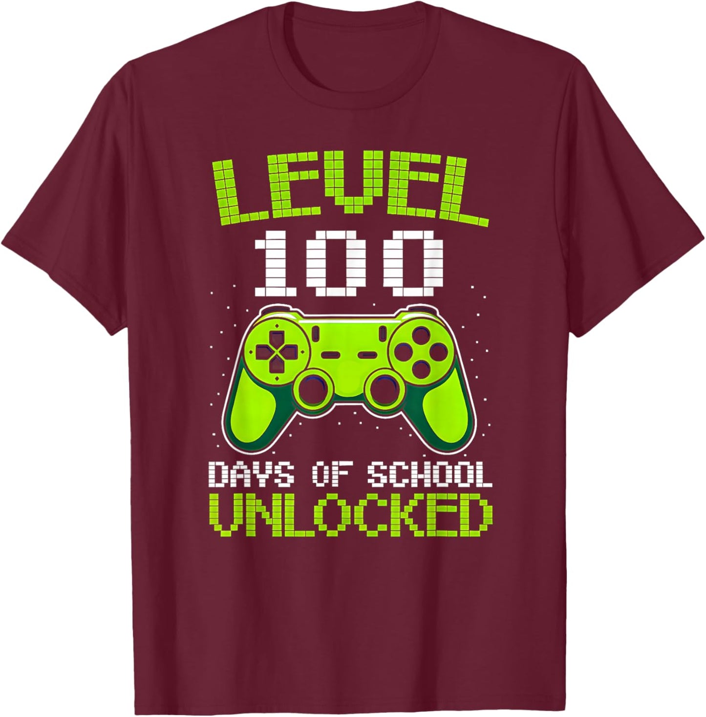 Level 100 Days of School Unlocked Video Gamer Boys 100th Day T-Shirt - T-Shirt | Maroon