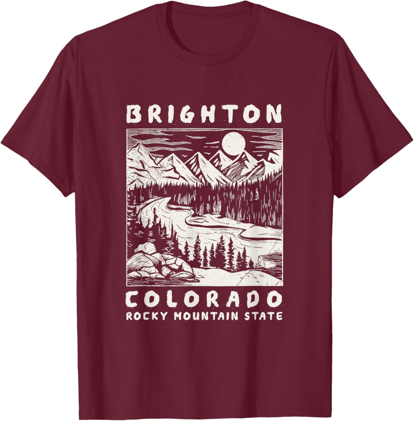 Brighton, Colorado Mountain Wildnerness Nature Design T-Shirt - T-Shirt | Maroon