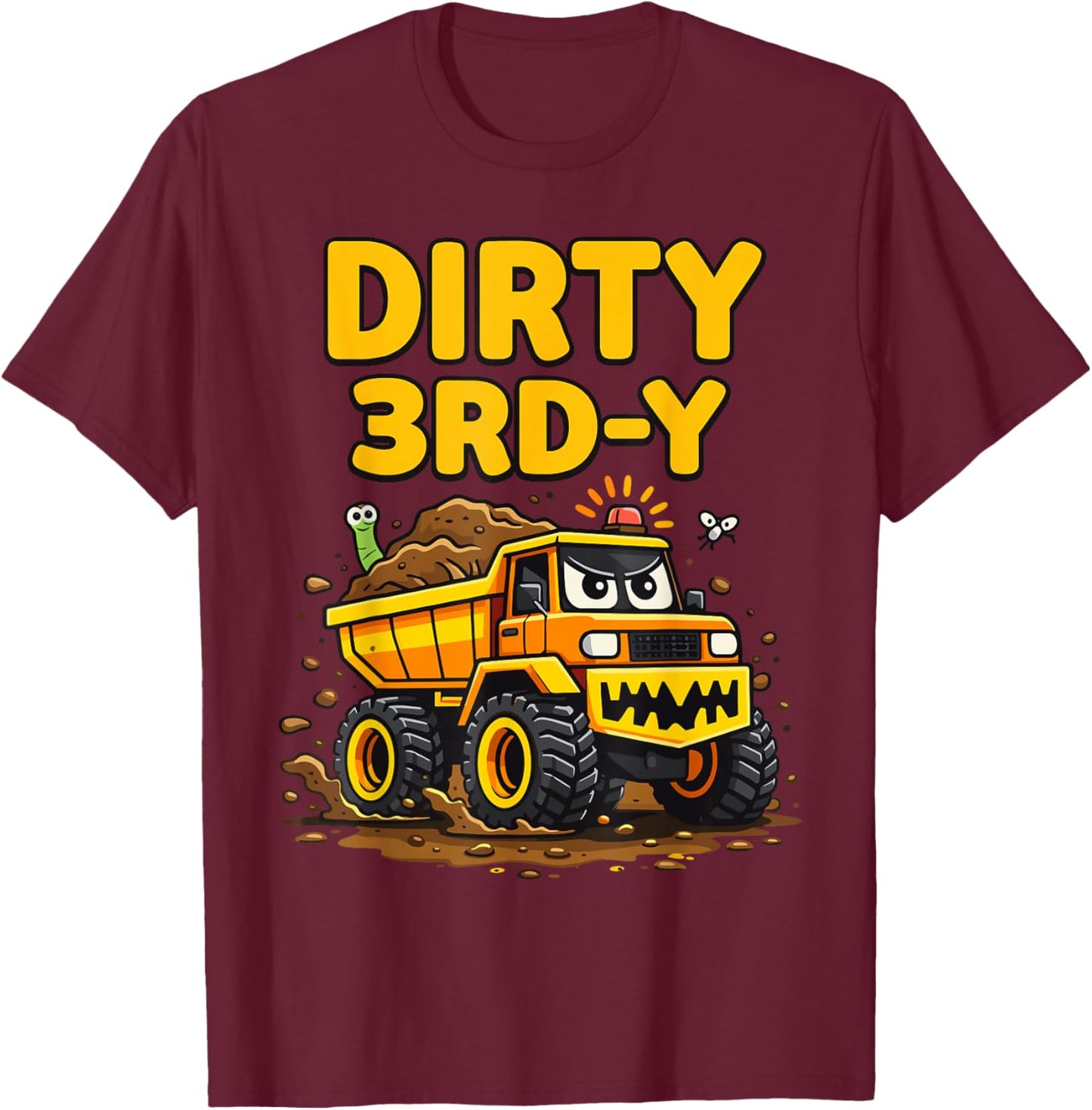 Dirty 3rd-Y Construction Monster Dump Truck 3rd Birthday Boy T-Shirt - T-Shirt | Maroon