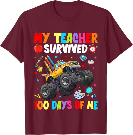 My Teacher Survived 100 Days of Me 100th Day of School Boys T-Shirt - T-Shirt | Maroon