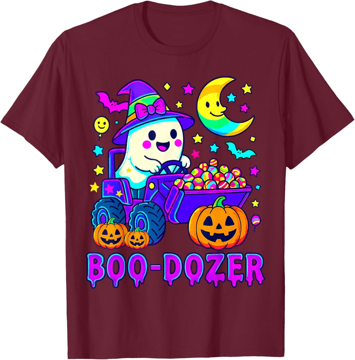Boo Dozer Ghost Bulldozer Halloween Construction Trucks T-Shirt - T-Shirt | Maroon