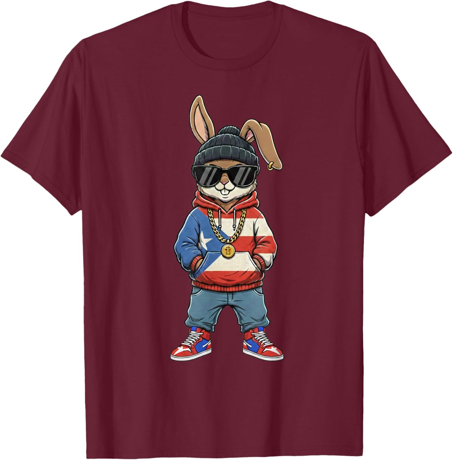 Puerto Rican Bunny Puerto Rico Flag Cool Patriotic Boricua T-Shirt - T-Shirt | Maroon
