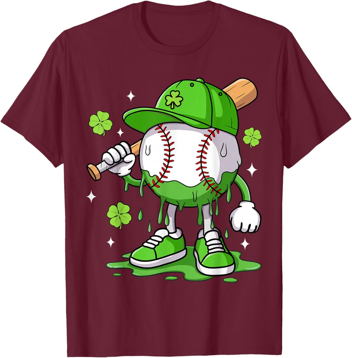 Boys Happy St Patricks Day Kids Baseball Ice Cream Drip T-Shirt - T-Shirt | Maroon