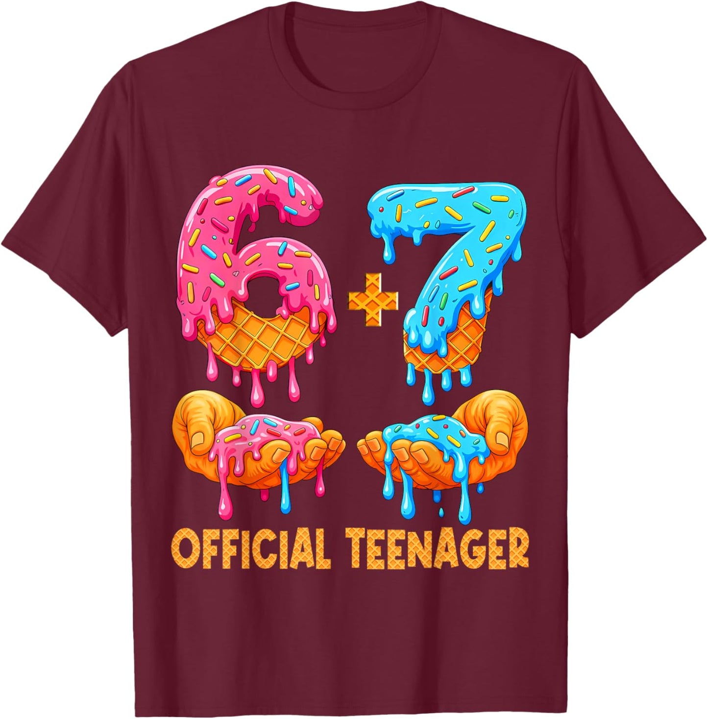 6+7 13 Year Old Official Teenager 13th Birthday Ice Cream T-Shirt - T-Shirt | Maroon