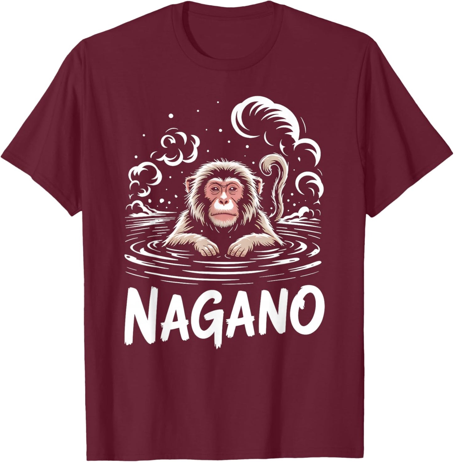 Nagano Japan Snow Monkey Hot Spring Onsen Travel T-Shirt - T-Shirt | Maroon