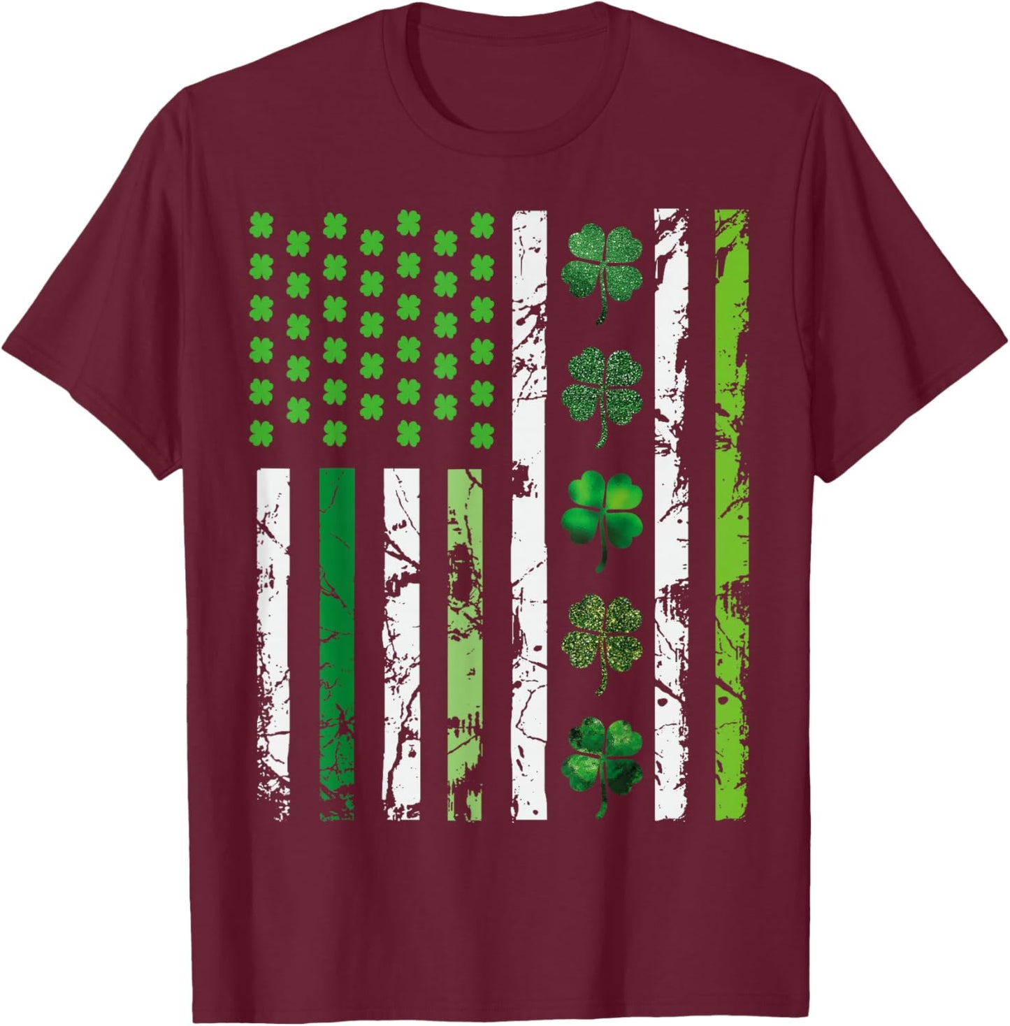 US American Flag Shamrocks St Patricks Day Vintage T-Shirt - T-Shirt | Maroon