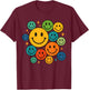 70s Shirt Women, Colorful Retro Happy Face T-Shirt - T-Shirt | Maroon
