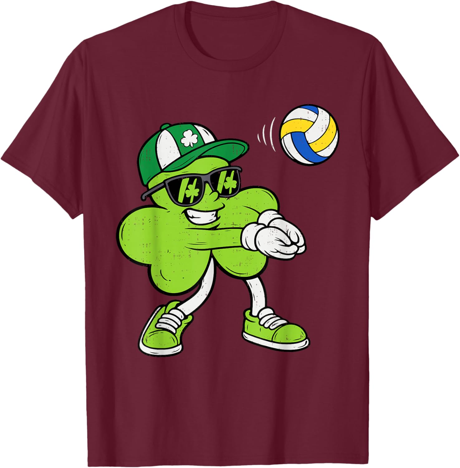 Volleyball Saint Patricks Day Boys Kids Sport Green Shamrock T-Shirt - T-Shirt | Maroon