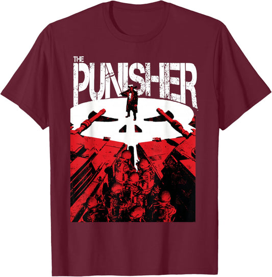 Marvel Comics The Punisher Frank Action Distressed Poster T-Shirt - T-Shirt | Maroon