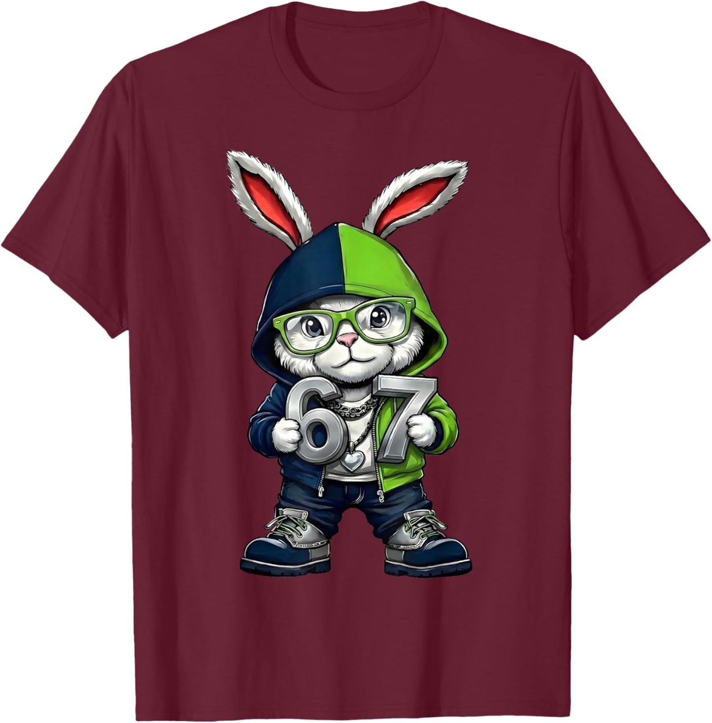67 Bunny Ears Six Seven Easter Bunny Meme Men Boys Kids T-Shirt - T-Shirt | Maroon
