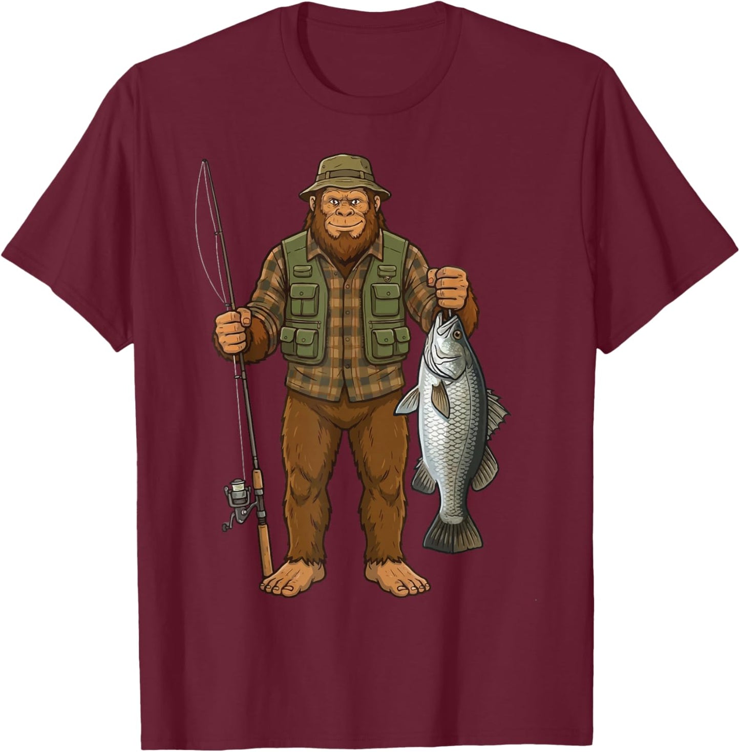 Barramundi Bigfoot Fisher T-Shirt - T-Shirt | Maroon