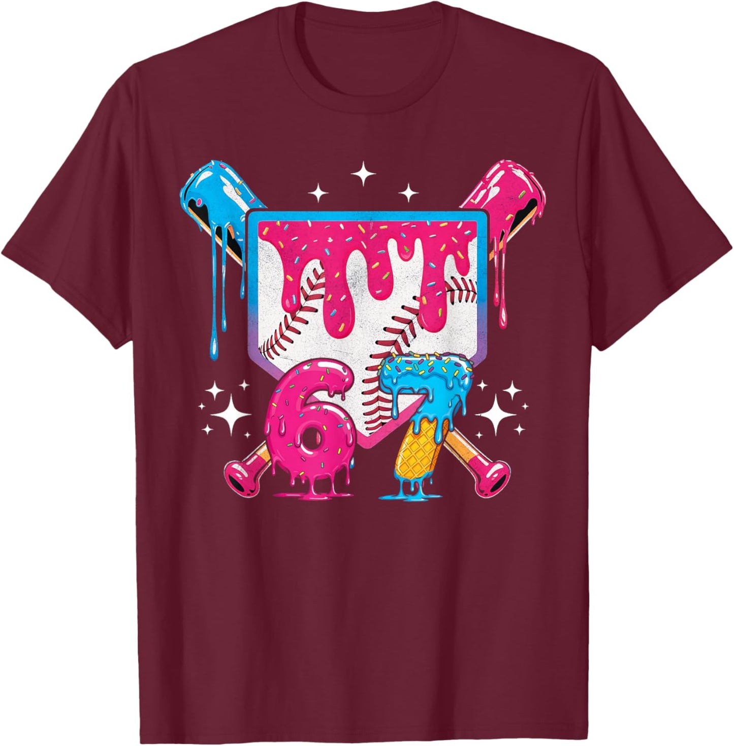67 Six Seven Ice Cream Drip Baseball Boys Youth T-Shirt - T-Shirt | Maroon