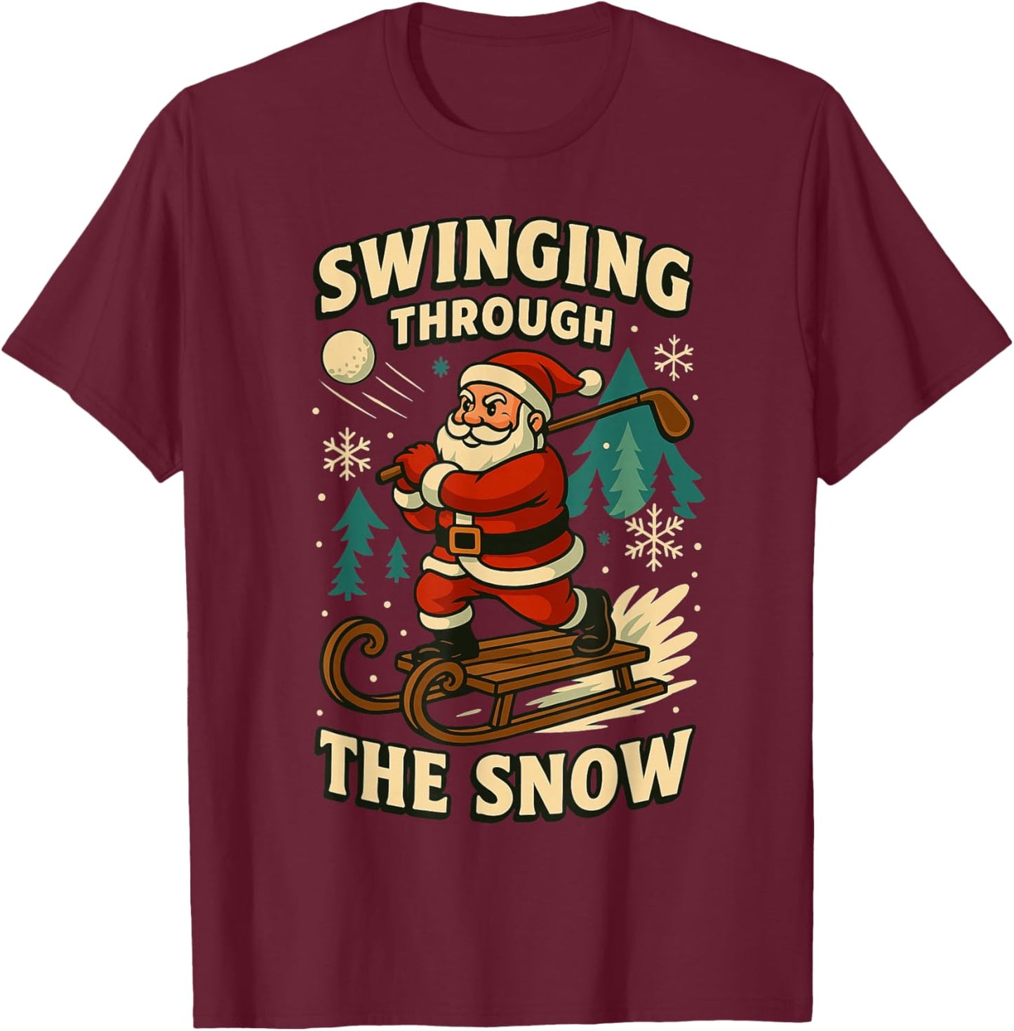 Funny Santa Golfing Christmas Golfer Golf Xmas Men Boys Kids T-Shirt - T-Shirt | Maroon