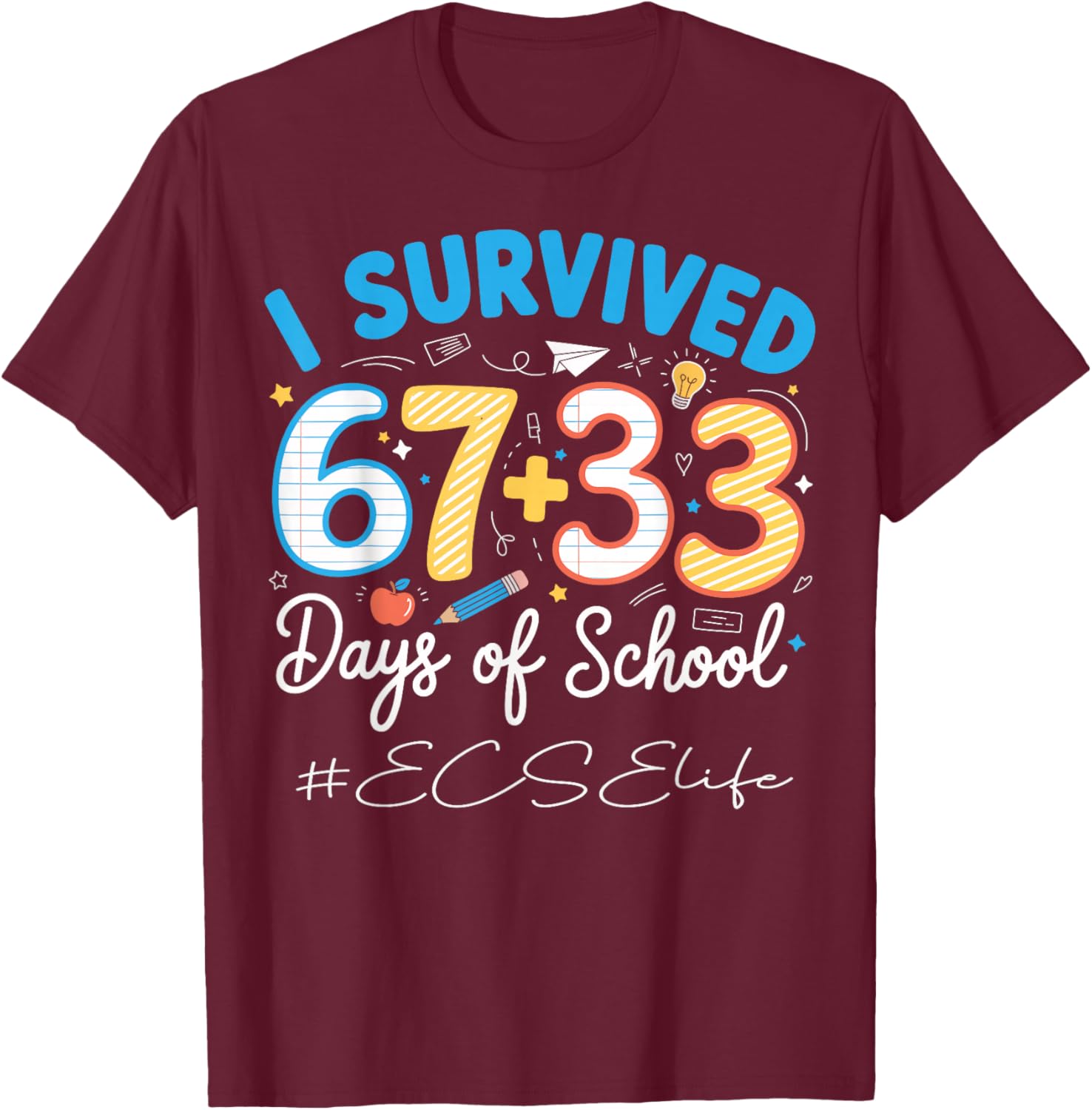 ECSE Early Childhood Special Education 100 Days of School T-Shirt - T-Shirt | Maroon