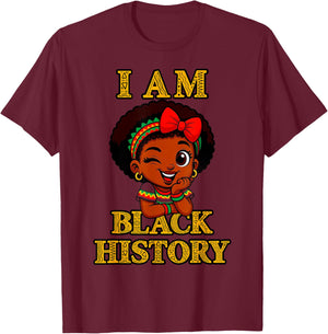 I Am Black History Month 2026 Cute Afro Girl Design T-Shirt - T-Shirt | Maroon