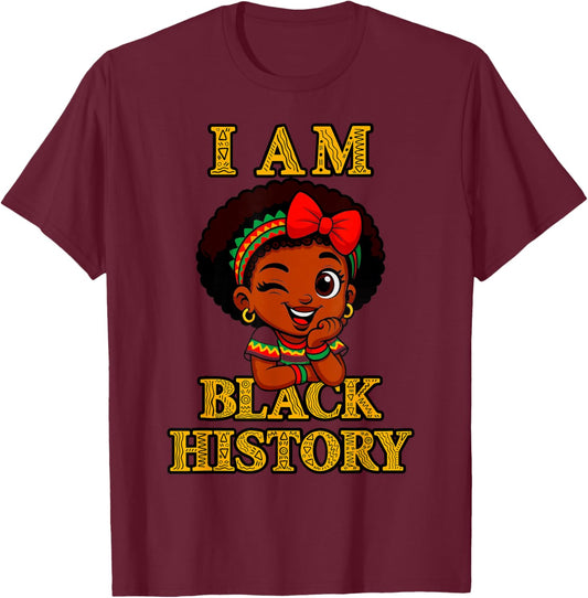 I Am Black History Month 2026 Cute Afro Girl Design T-Shirt - T-Shirt | Maroon