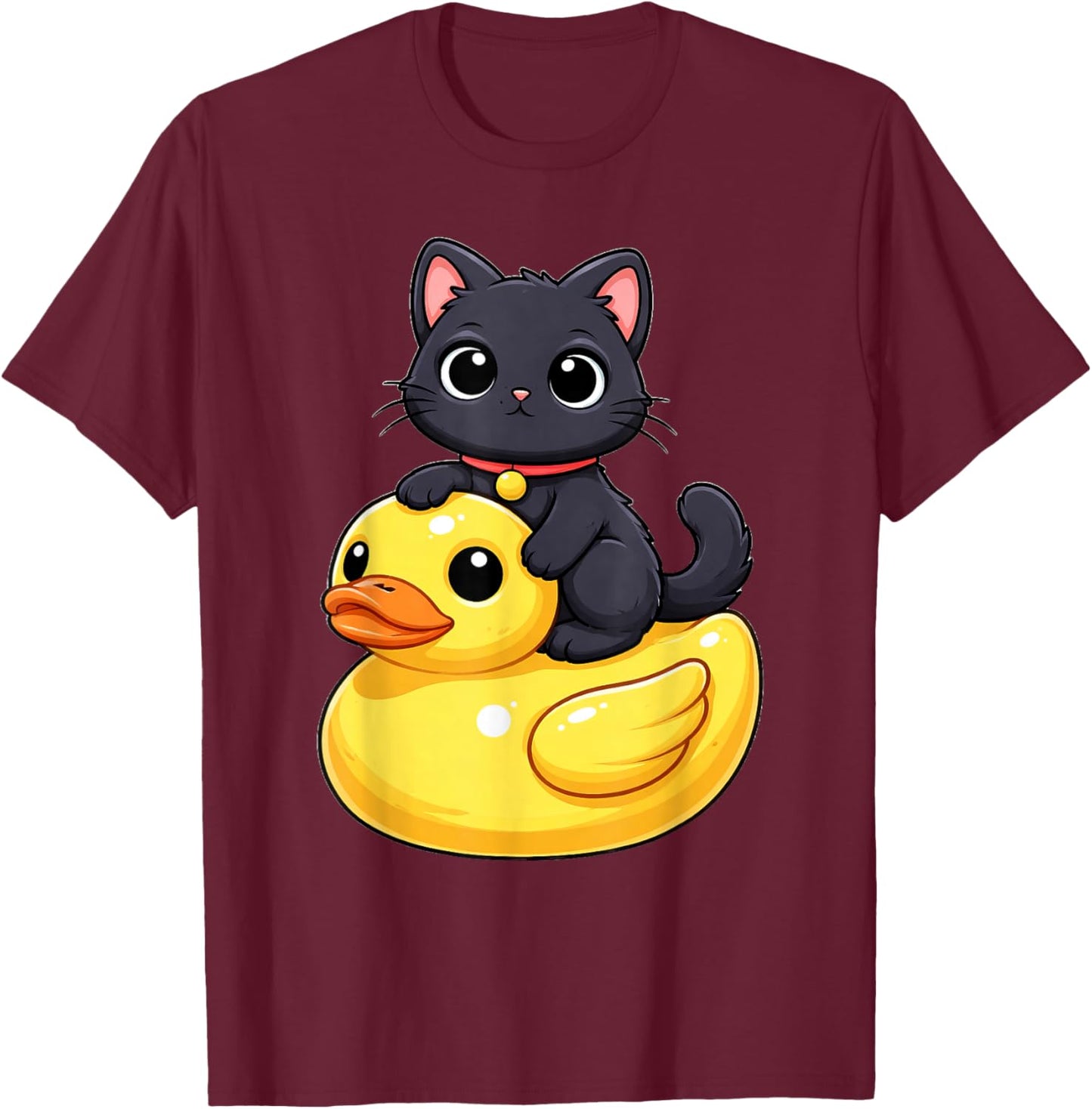 Cute Black Cat Rubber Duck T-Shirt - T-Shirt | Maroon