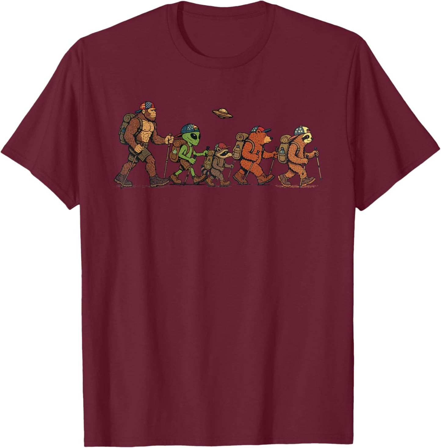 Sasquatch Hiking Funny Camping T-Shirt - T-Shirt | Maroon