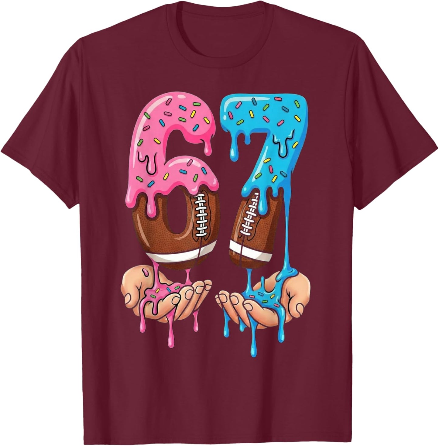 Football Ice Cream Drip 67 Hands Boys Six Seven Game Day T-Shirt - T-Shirt | Maroon