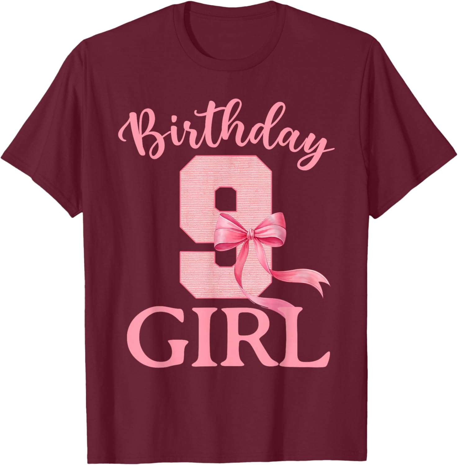 9th Birthday Girl Coquette Bow Themed 9 Year Old Girls Kids T-Shirt - T-Shirt | Maroon