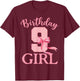 9th Birthday Girl Coquette Bow Themed 9 Year Old Girls Kids T-Shirt - T-Shirt | Maroon