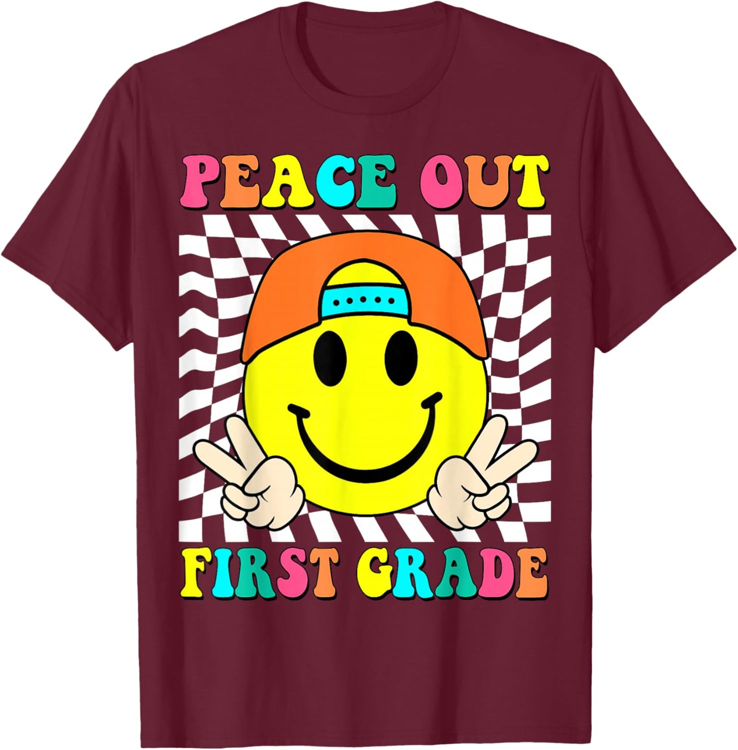 Last Day of School Peace Out 1st Grade Kids Boy Graduation T-Shirt - T-Shirt | Maroon