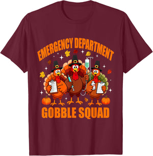 Emergency Department Gobble Squad ER Thanksgiving Nurse T-Shirt - T-Shirt | Maroon