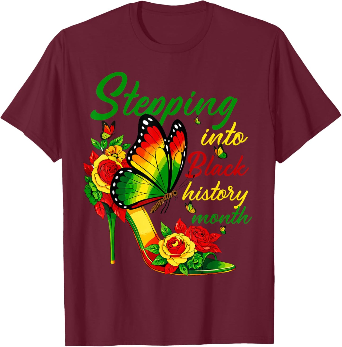 Stepping Into Black History Month Afro American Girls T-Shirt - T-Shirt | Maroon
