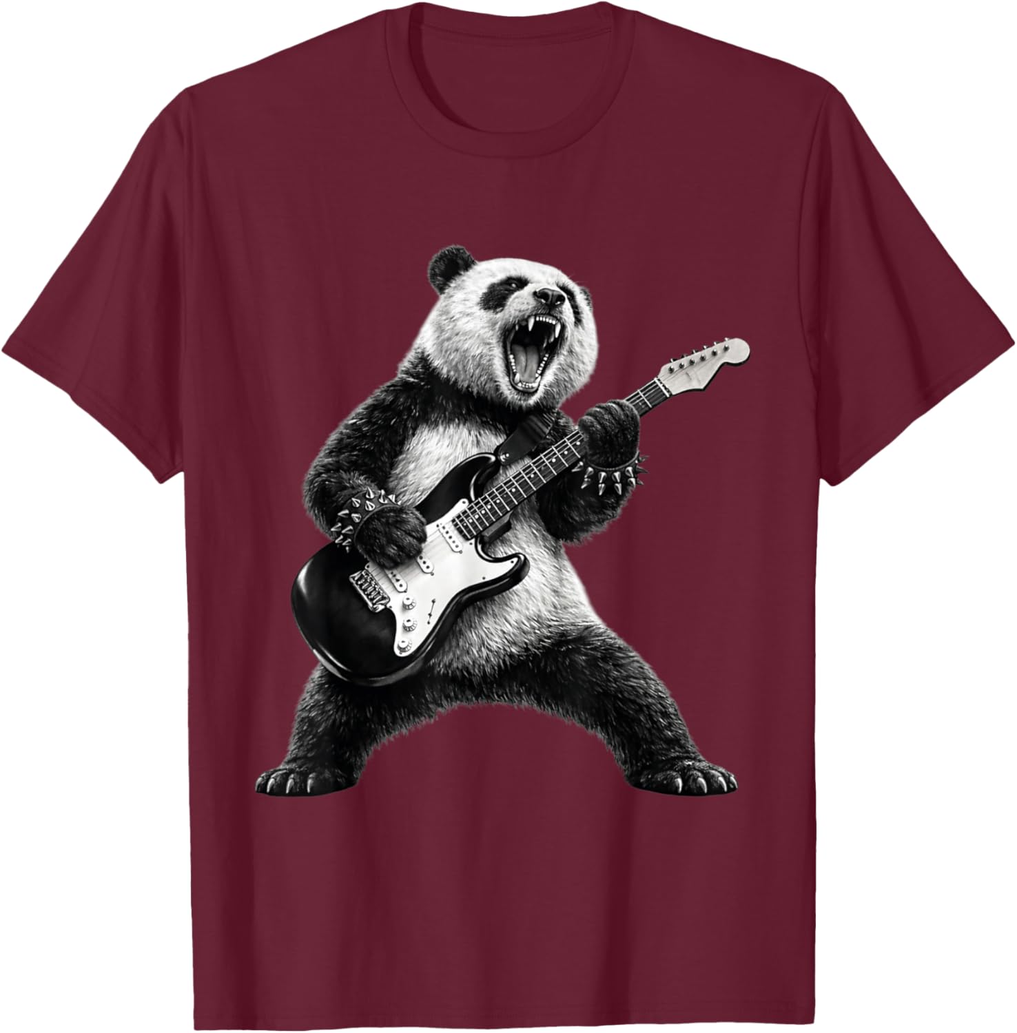 Panda Playing Guitar Rock Star Rock and Roll Men Women Kids T-Shirt - T-Shirt | Maroon