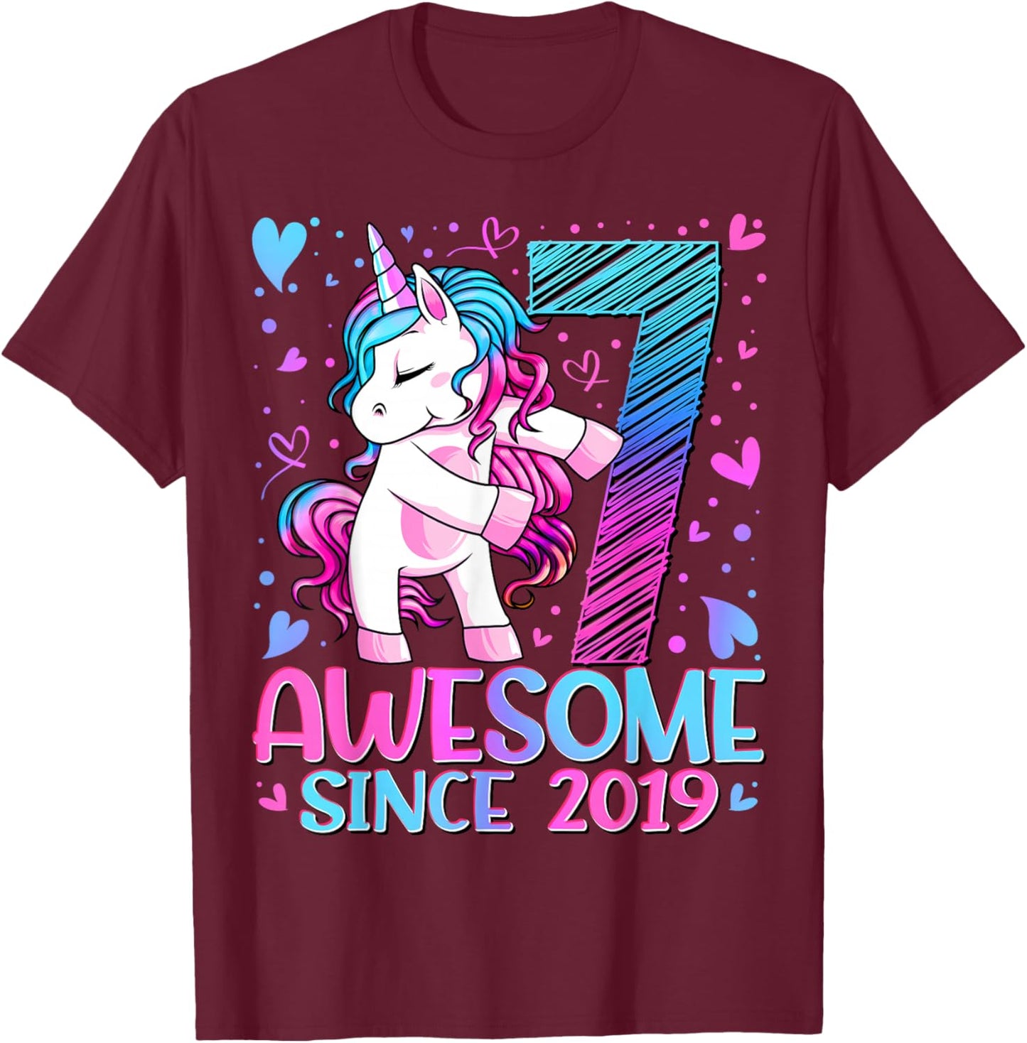7th Birthday Shirt Girl 7 Year Old Gifts 7 Birthday Girl T-Shirt - T-Shirt | Maroon